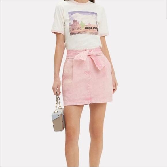 Ulla Johnson Pink Washed Tie Drew Denim Tie Mini Skirt Size 2 - Picture 1 of 4
